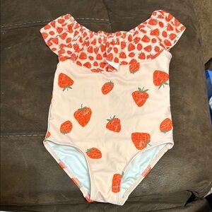 Strawberry Print Off-Shoulder Swimsuit